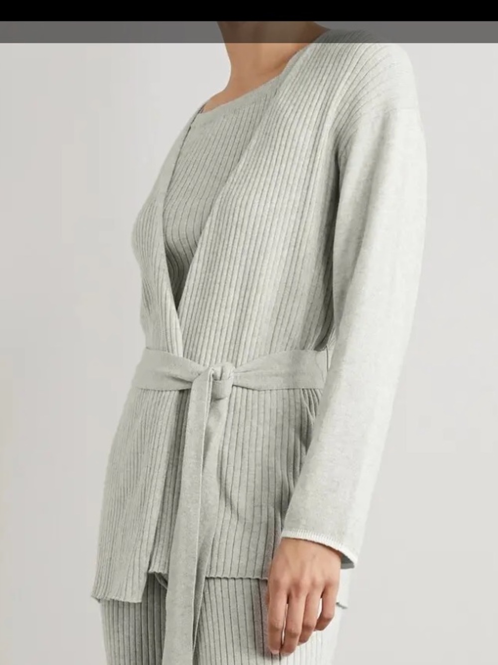 Skin Marissa Light Gray Ribbed belted cardigan knit cotton cashmere size Med